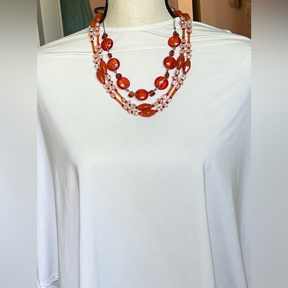 2 orange glass foiled necklaces -1w/lamp work -jewelry - Picture 4 of 16